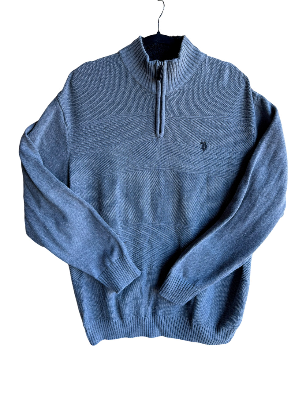 U.S. Polo Assn. Men's Vintage Ribbed Collar Sweater 1/4 Quarter Zip Gray Size XL